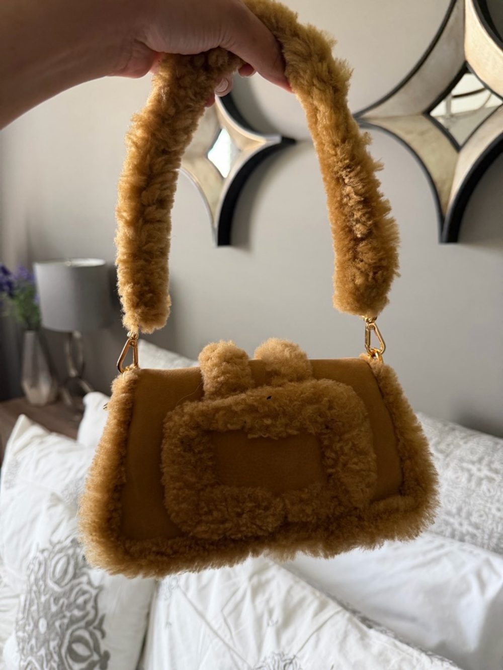 Jacquemus Camel Shearling-Trim Le Petit Bambimou Doux Shoulder Bag - Picture 5 of 8